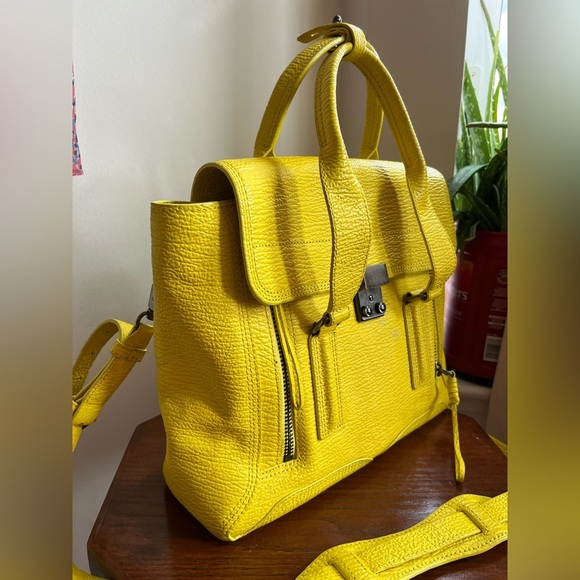 3.1 Phillip Lim Pashli Medium Bright Yellow Calfskin Leather Satchel W/ Strap - Picture 7 of 16